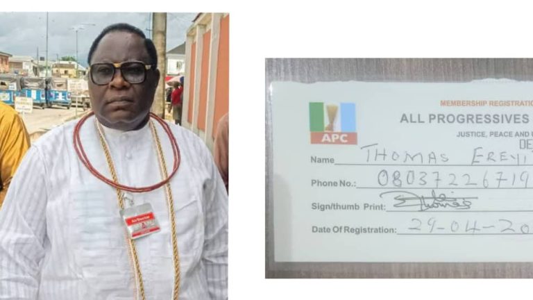 Rt. Hon. Thomas Ereyitomi Picks APC Membership Card in his ward, in Warri South West Local Government